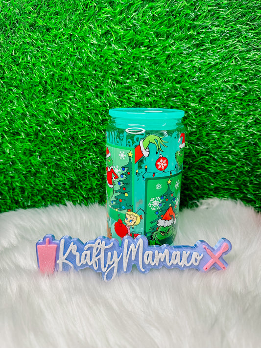 Grinch Xmas | 16oz | Jelly Glass Cup | Acrylic Lid