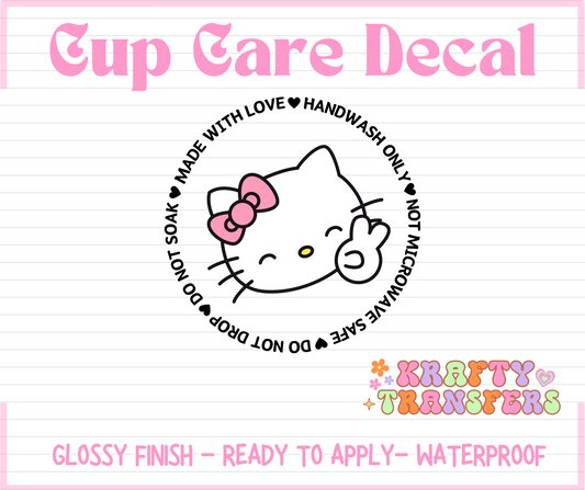 Kitty Cup Care Decal - UV DTF