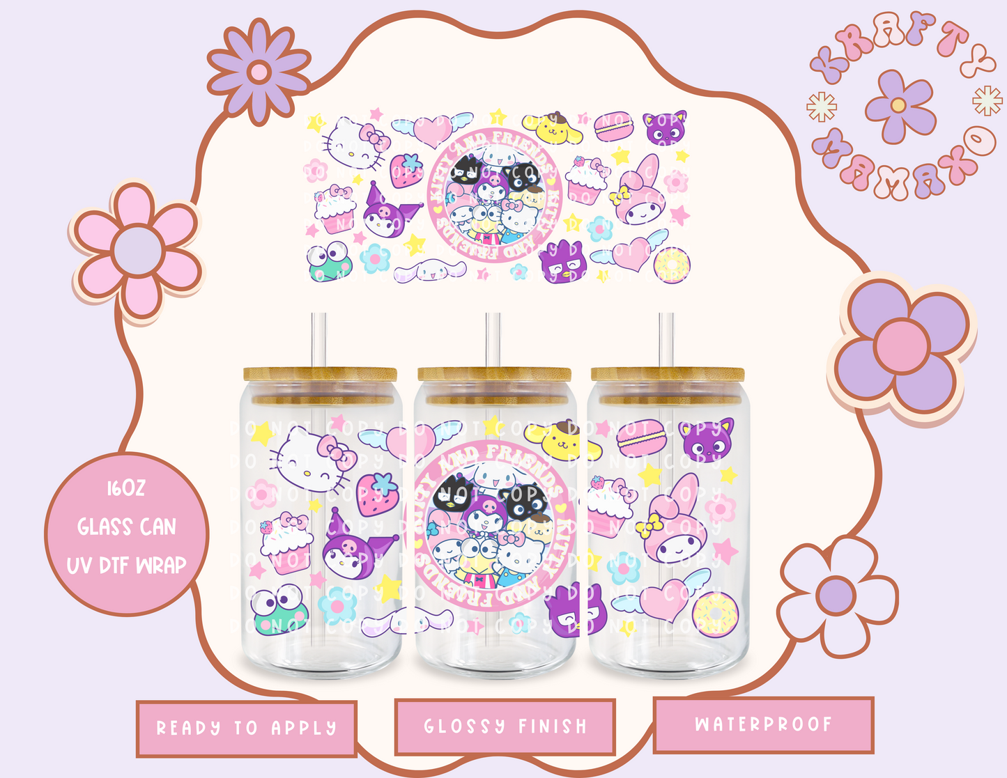 Cute Kitty & Friends - EXCLUSIVE - 16 Oz UV DTF Wrap