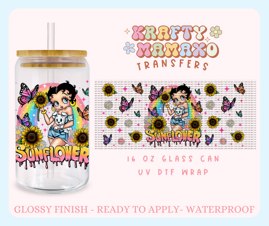 Sunflower Girl - 16 Oz UV DTF Wrap