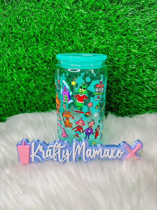 Grinch & Friends | 16oz | Jelly Glass Cup | Acrylic Lid