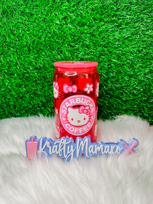 Kitty Starbis | 16oz | Jelly Glass Cup | Acrylic Lid