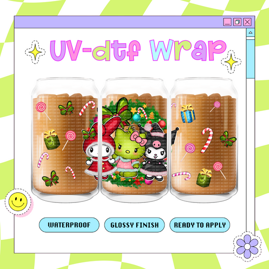 3 Kawaii Friends Xmas - 16 oz Glass Wrap