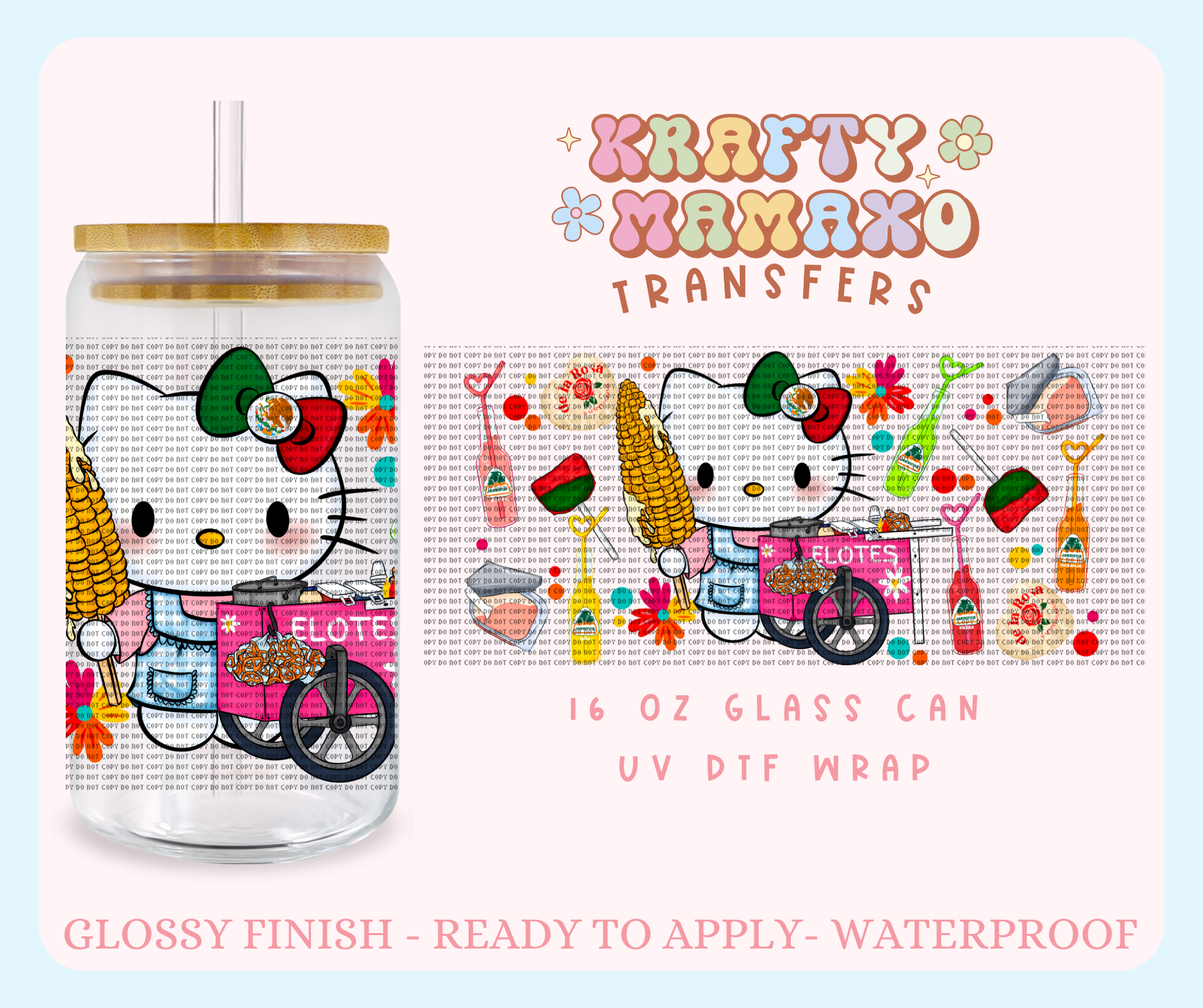 Kitty Elote Cart Mexican - 16 Oz UV DTF Wrap – KraftyMamaxo