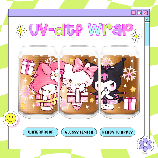 Kawaii Xmas Presents - 16 oz Glass Wrap