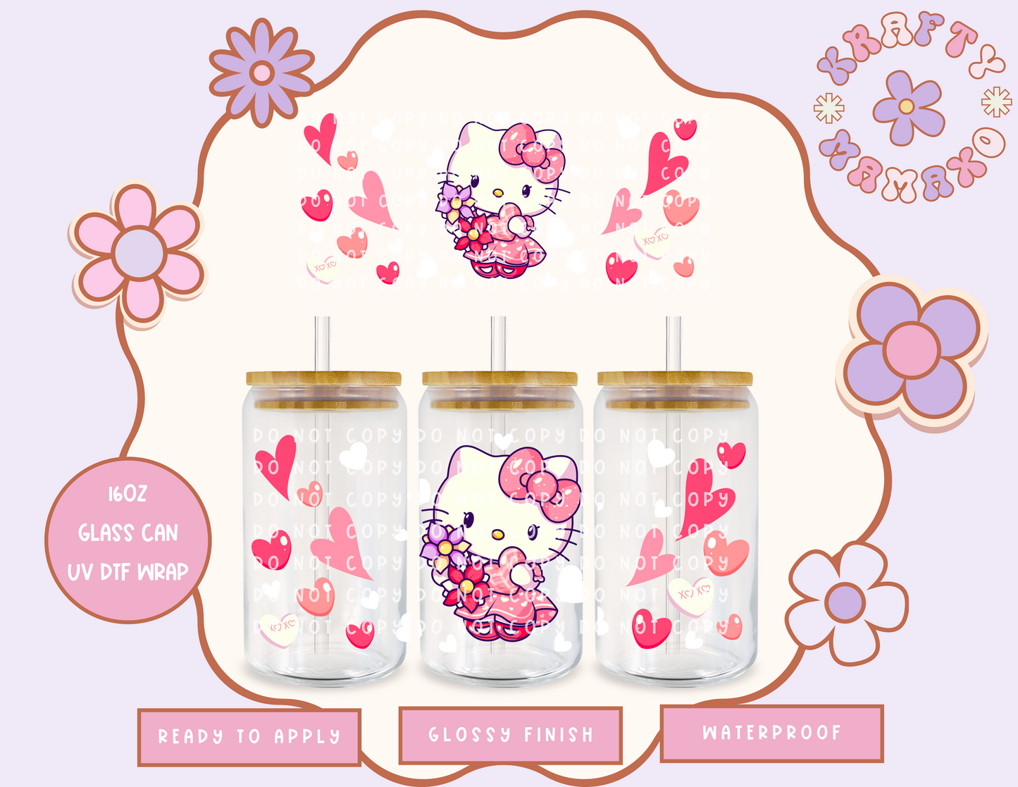 Love Kitty Kawaii - EXCLUSIVE - 16 Oz UV DTF Wrap